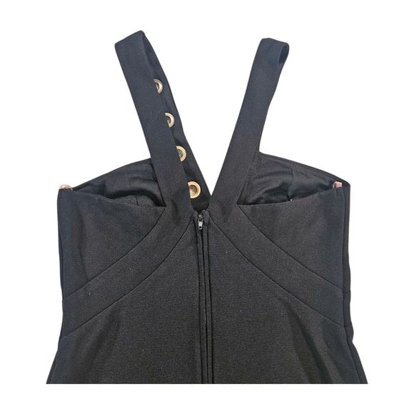 Charlotte Russe Dress Small Black Pencil V-Neck Strappy Studded Halter Bodycon - Picture 9 of 11